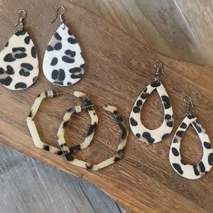 Animal Print Earrings, Hypoallergenic, Lightweight, 3 Pairs